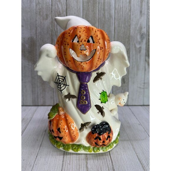 Vtg Fiber Optic Ceramic Ghost 10” Tall Color Changing Halloween Decor 3AAA Works - Picture 3 of 13
